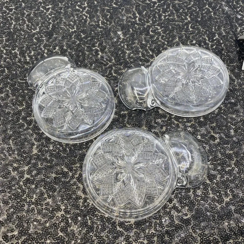 FOSTORIA Glass Bridge Coaster W Tea Bag/Ash Tray/ Spoon Rest Set Of 3